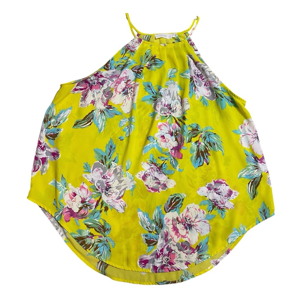 Lush Pleated‎ Halter Tank Floral Size Small Summer Flow Yellow Boho Vacation